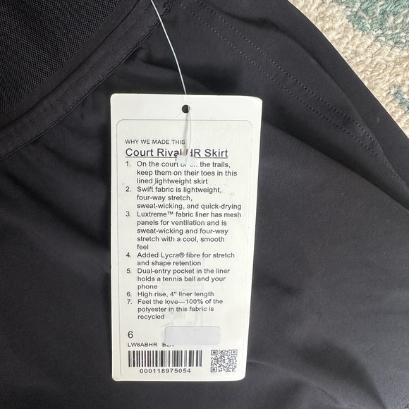 Lululemon Court Rival HR Tennis Skirt Sz 6 - Picture 3 of 3